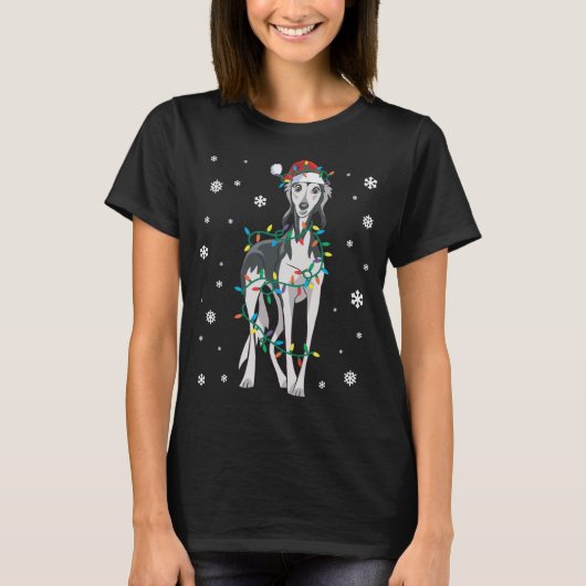 Saluki 包まれた In Christmas Lights犬 Tシャツ (正面)