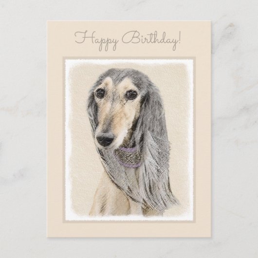 Saluki (子鹿)の絵画-かわいい元の犬の芸術 ポストカード (正面)