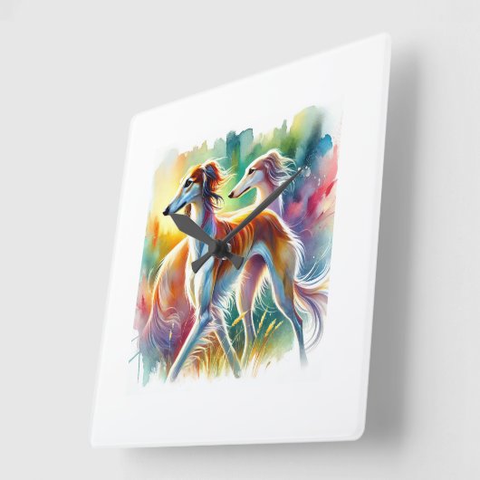 Saluki Dog 090724AREF103 - Watercolor スクエア壁時計 (傾斜)