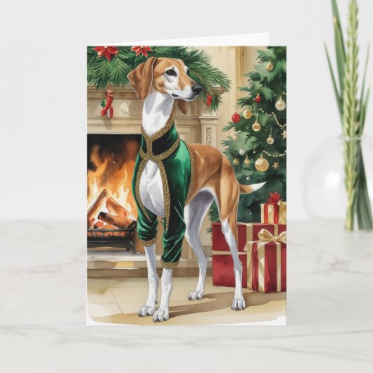 Saluki Dog Christmas Greeting Card カード (正面)