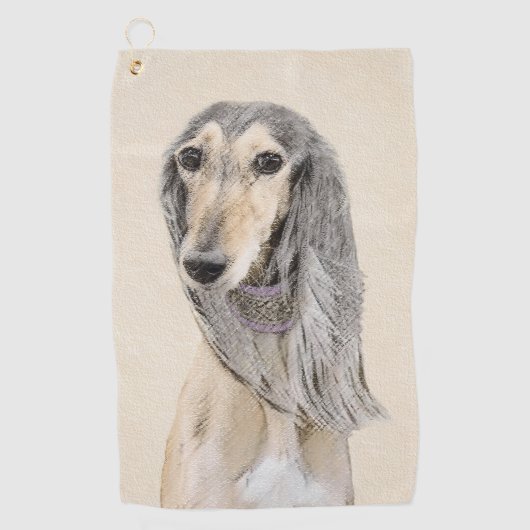 Saluki (Fawn) 絵画's – かわいいオリジナルドッグアート ゴルフタオル (正面)