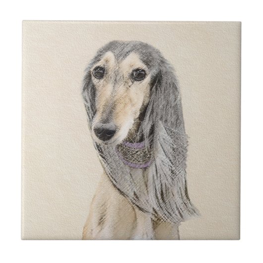 Saluki (Fawn) 絵画's – かわいいオリジナルドッグアート タイル (正面)