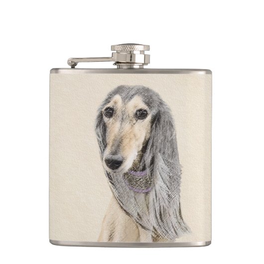 Saluki (Fawn) 絵画's – かわいいオリジナルドッグアート フラスク (正面)