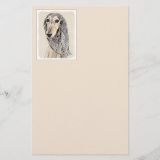 Saluki (Fawn) 絵画's – かわいいオリジナルドッグアート 便箋 (正面)