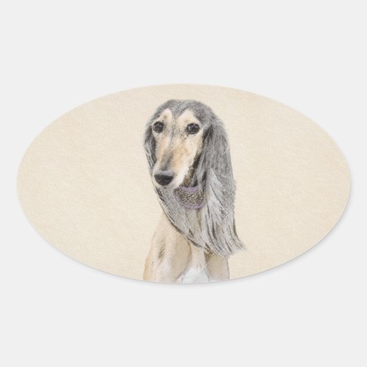 Saluki (Fawn) 絵画's – かわいいオリジナルドッグアート 楕円形シール (正面)
