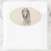 Saluki (Fawn) 絵画's – かわいいオリジナルドッグアート 楕円形シール (バッグ)