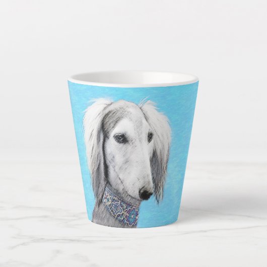 Saluki (Silver) 絵画's – かわいいオリジナルドッグアート カフェラテマグ (正面)