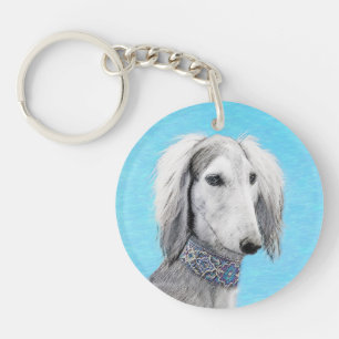 Saluki (Silver) 絵画's – かわいいオリジナルドッグアート キーホルダー