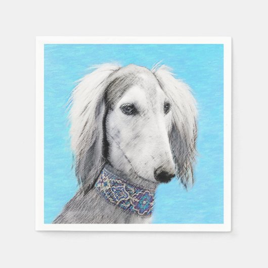 Saluki (Silver) 絵画's – かわいいオリジナルドッグアート スタンダードカクテルナプキン (正面)