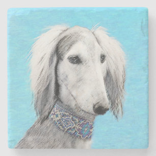 Saluki (Silver) 絵画's – かわいいオリジナルドッグアート ストーンコースター