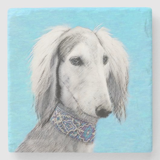 Saluki (Silver) 絵画's – かわいいオリジナルドッグアート ストーンコースター (正面)