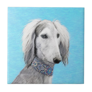 Saluki (Silver) 絵画's – かわいいオリジナルドッグアート タイル