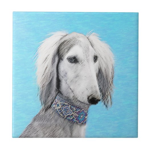Saluki (Silver) 絵画's – かわいいオリジナルドッグアート タイル (正面)