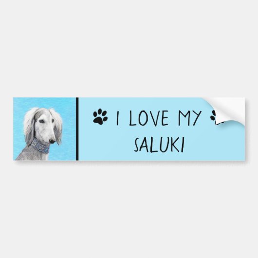Saluki (Silver) 絵画's – かわいいオリジナルドッグアート バンパーステッカー (正面)