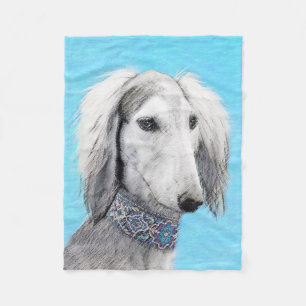 Saluki (Silver) 絵画's – かわいいオリジナルドッグアート フリースブランケット
