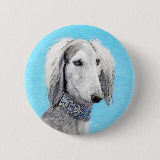 Saluki (Silver) 絵画's – かわいいオリジナルドッグアート 缶バッジ (正面)