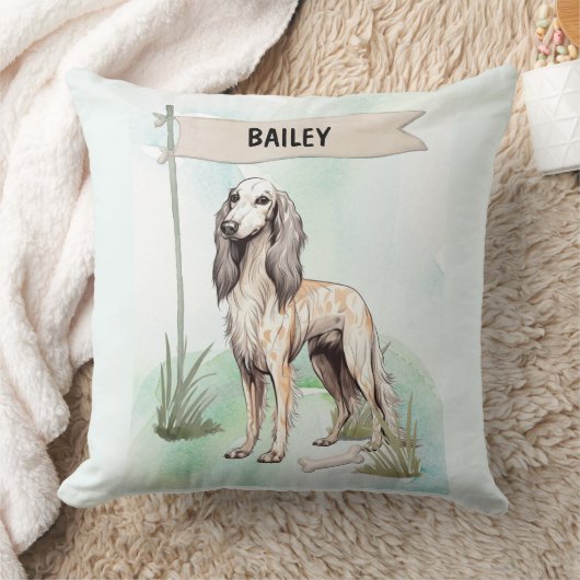 Saluki Watercolor Personalized Dog クッション (ブランケット)