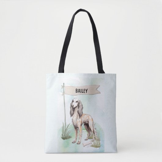 Saluki Watercolor Personalized Dog トートバッグ (正面)
