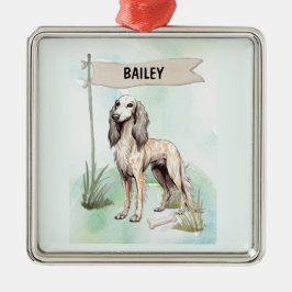 Saluki Watercolor Personalized Dog メタルオーナメント