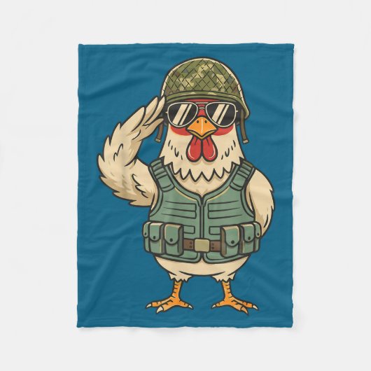 Saluting Soldier Chicken Military Rooster Army For フリースブランケット (正面)