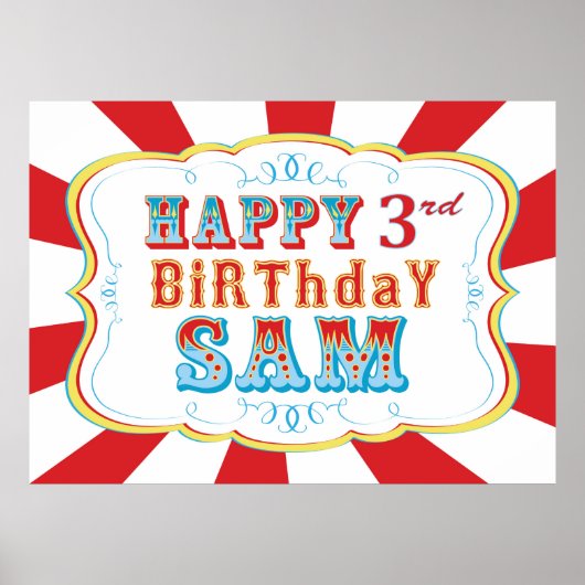 Samのカーニバルまたはサーカス誕生日バナー ポスター (正面)