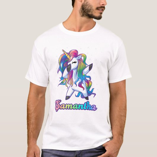 SAMANTHA 名入り オーダーメイド レインボー ユニコーン Tシャツ (正面)