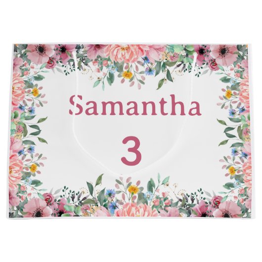  Samantha Floral Gift Bag, Large 3rd Birthday  ラージペーパーバッグ (正面)