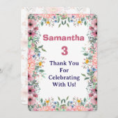 Samantha Floral Thank You Card, 3rd Birthday  サンキューカード (正面/裏面)