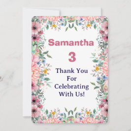 Samantha Floral Thank You Card, 3rd Birthday  サンキューカード