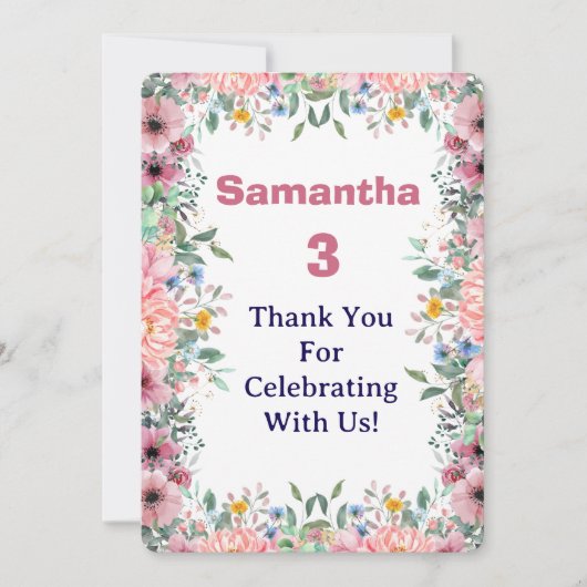 Samantha Floral Thank You Card, 3rd Birthday  サンキューカード (正面)