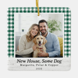 Same Dog, New House  – グリーンバッファロー チェック 写真 セラミックオーナメント
