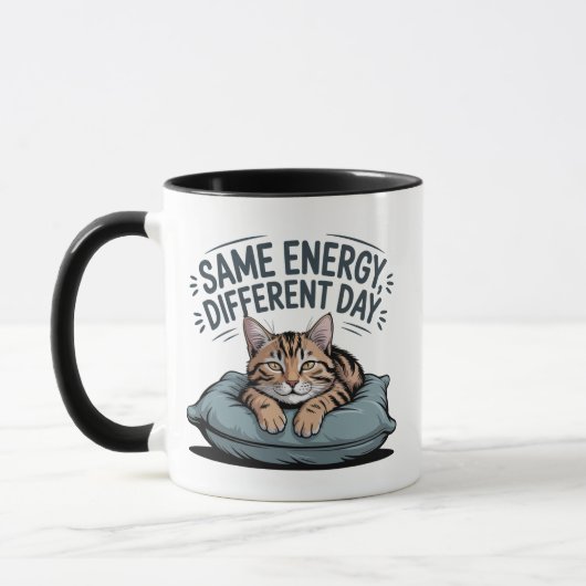 Same Energy Different Day Cat  | Cute Lazy Cat  マグカップ (左)