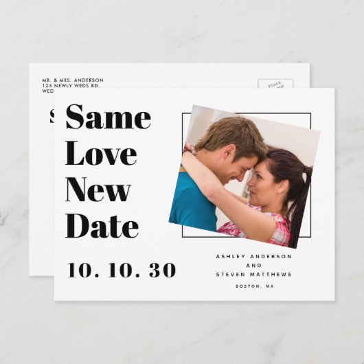 Same Love モダンタイポグラフィ写真Save the Date Po ポストカード (正面/裏面)