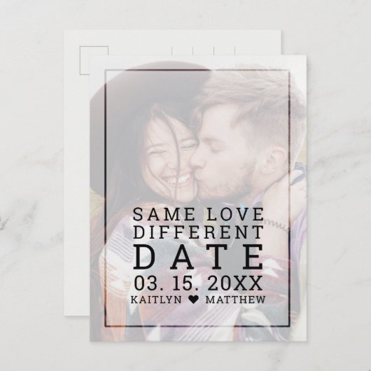 Same Love 違う Date退色した写真タイポグラフィ 案内ポストカード (正面/裏面)