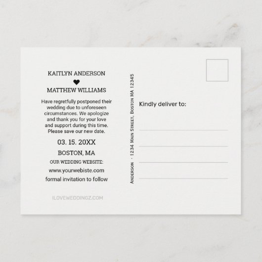 Same Love 違う Date退色した写真タイポグラフィ 案内ポストカード (裏面)