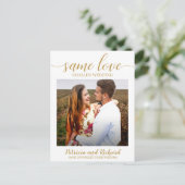 Same Love Downsizeの結婚発表写真金ゴールド ポストカード (スタンド正面)