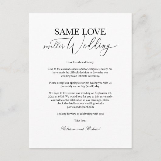 Same Love Downsize結婚のシンプルエレガント ポストカード (正面)