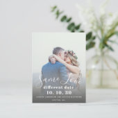 Same Love Hand Lettered Script Photo Save the Date ポストカード (スタンド正面)