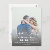 Same Love Hand Lettered Script Photo Save the Date ポストカード (正面/裏面)