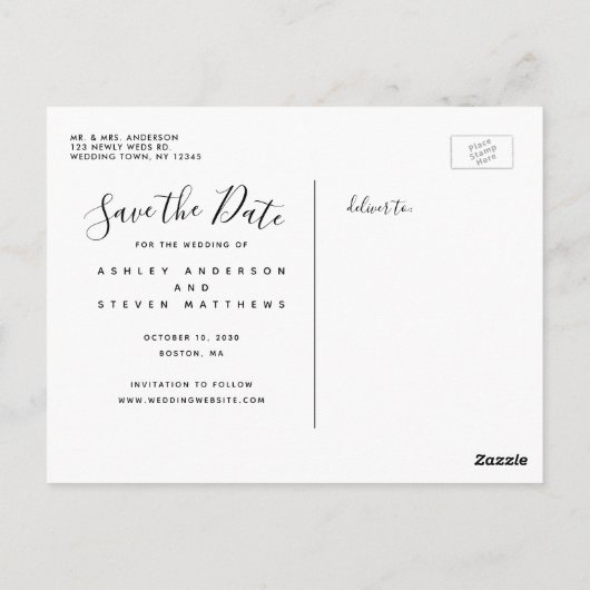 Same Love Hand Lettered Script Photo Save the Date ポストカード (裏面)