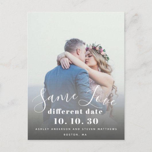 Same Love Hand Lettered Script Photo Save the Date ポストカード (正面)