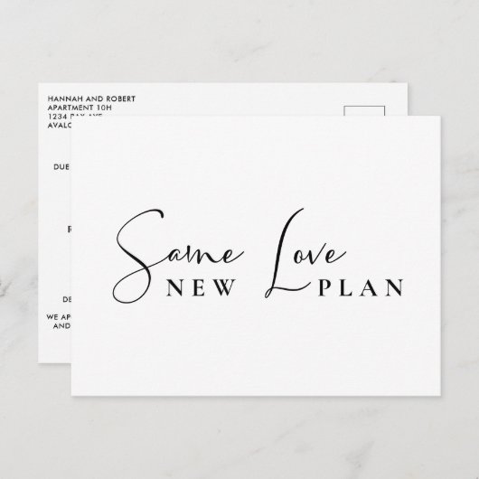 Same Love New 結婚 Planの日程の変更 案内ポストカード (正面/裏面)