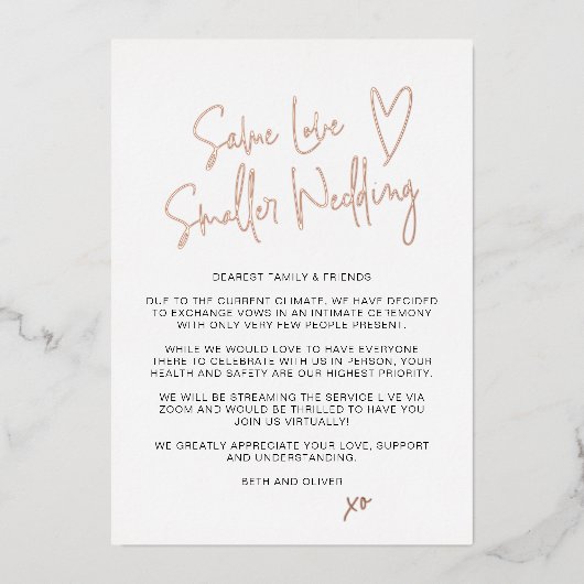 Same Love Small結婚のホイル実在発表 箔招待状 (正面)