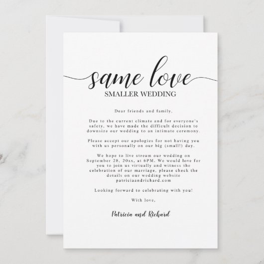 Same Love Small結婚's Downsize結婚's 招待状 (裏面)
