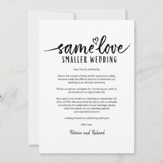 Same Love Small結婚's Downsize結婚's 招待状 (正面)
