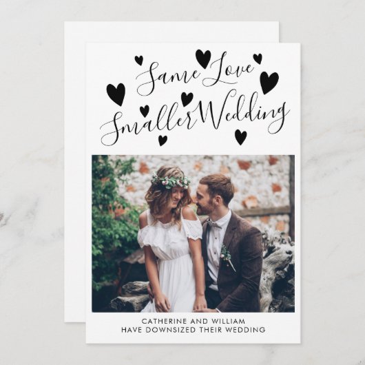 Same Love Small's結婚の小型化ハート写真 案内状 (正面/裏面)