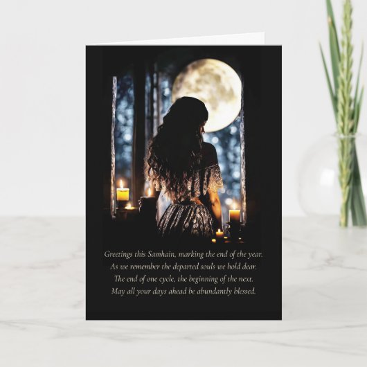 Samhain Greetings with Moon Candles Mystical  カード (正面)