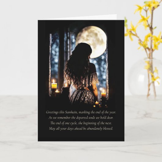 Samhain Greetings with Moon Candles Mystical  カード (黄色い花)