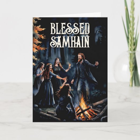 Samhain Night Fall Forest Pagan Bonfire Halloween カード (正面)