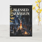 Samhain Night Fall Forest Pagan Bonfire Halloween カード (黄色い花)